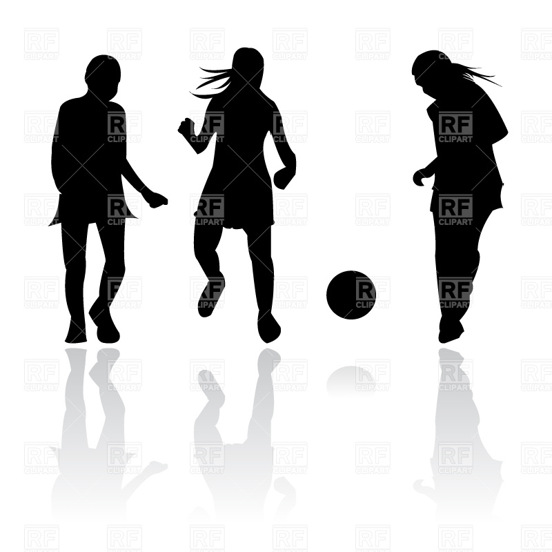 Girls playing soccer, Silhouettes, Outlines, download Royalty-free 