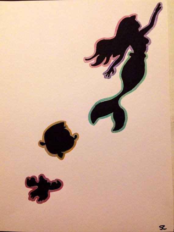The Little Mermaid Silhouette Marker Drawing Art Artwork Disney on 