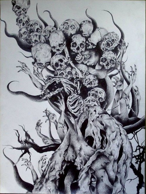 Group of: black and white, drawing, gsayour, skull, skulls - image 