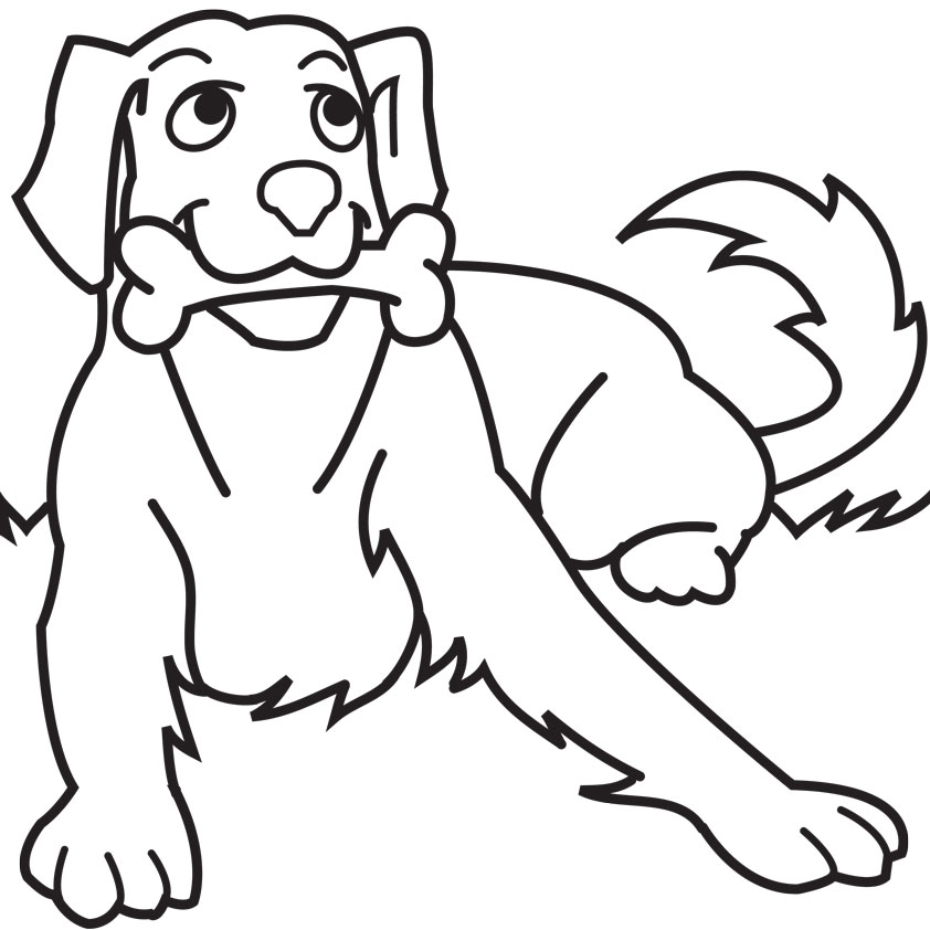 Free Printable Dog with Bone Coloring Page for Kids