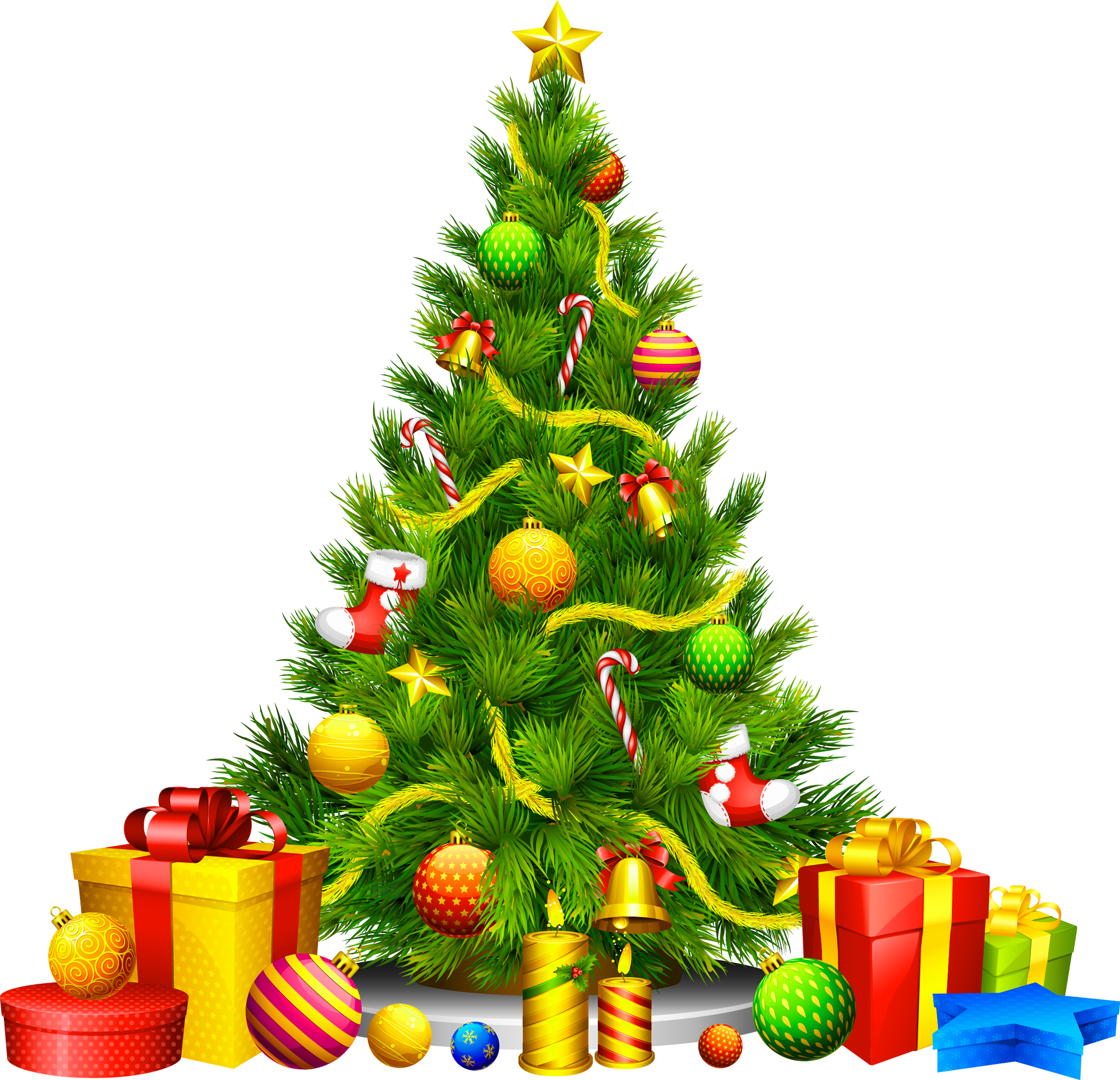 Large Transparent Christmas Tree with Presents Clipart