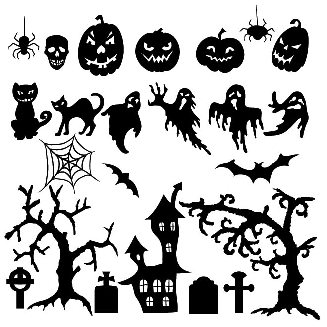 Vector set of halloween silhouette elements - Free Vector Art