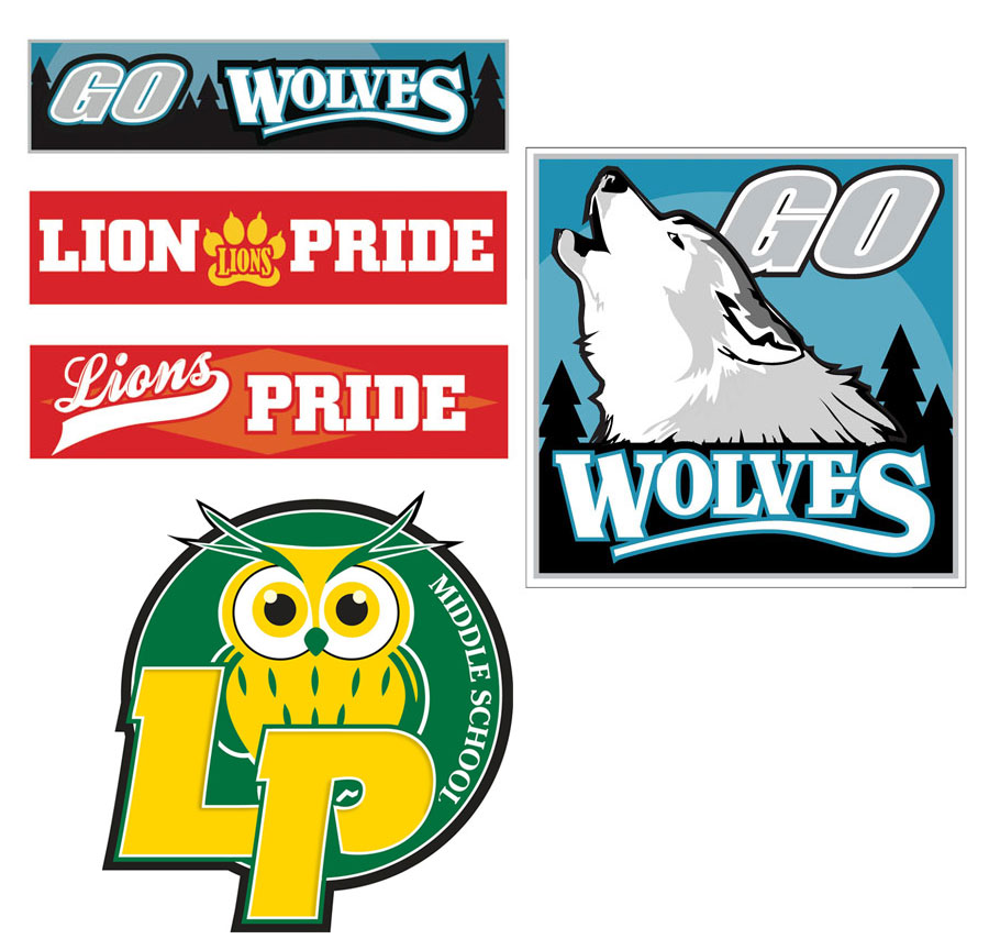 School Spirit Logos & Mascot Designs - Wolves, Lions, and Owl Branding