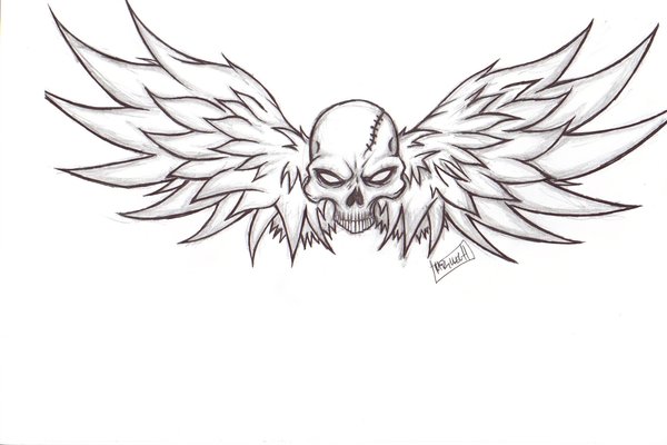 how to draw a skull with wings