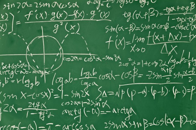 Advanced Mathematics Equations on Chalkboard - Trigonometry & Calculus Reference