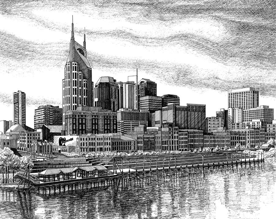Nashville Skyline Ink Drawing by Janet King