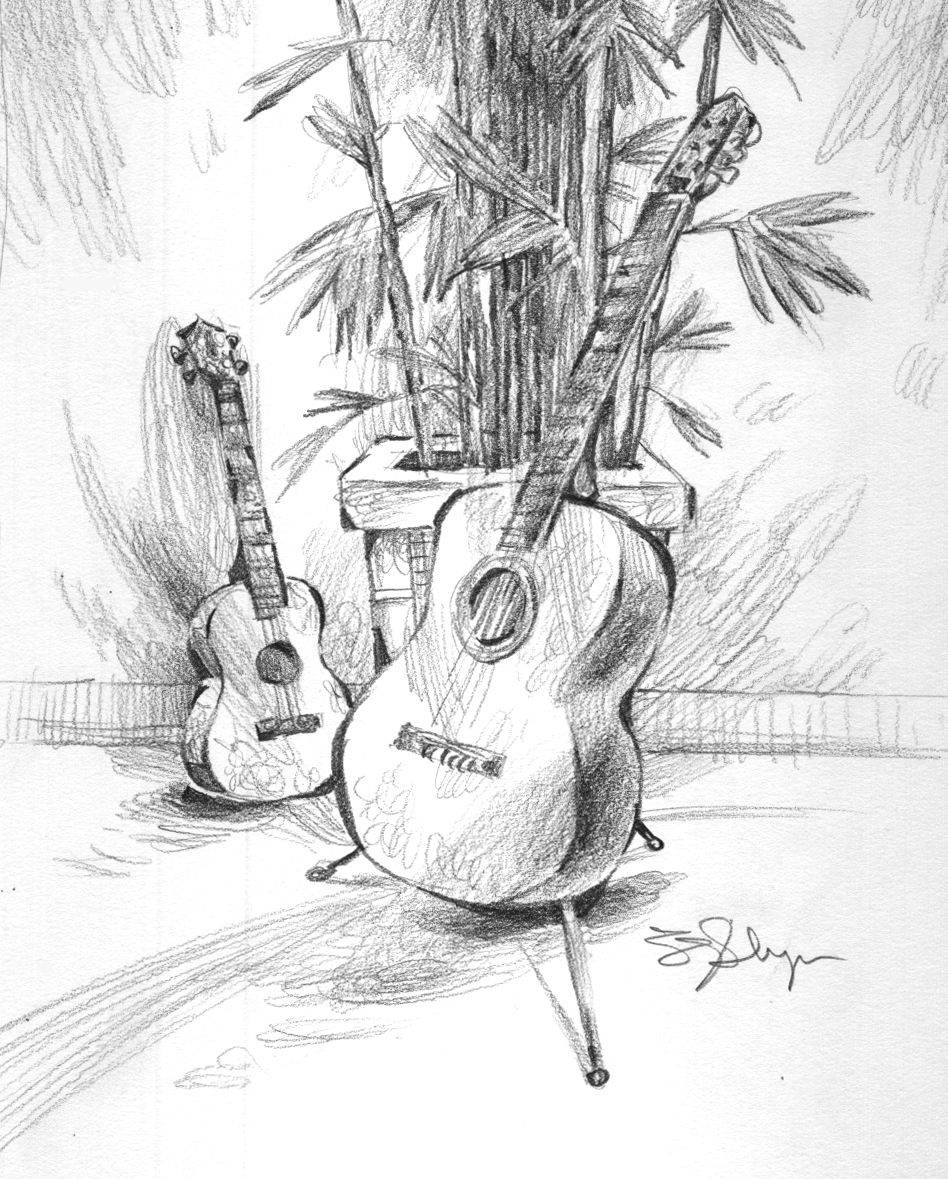 pencil drawings of musical instruments