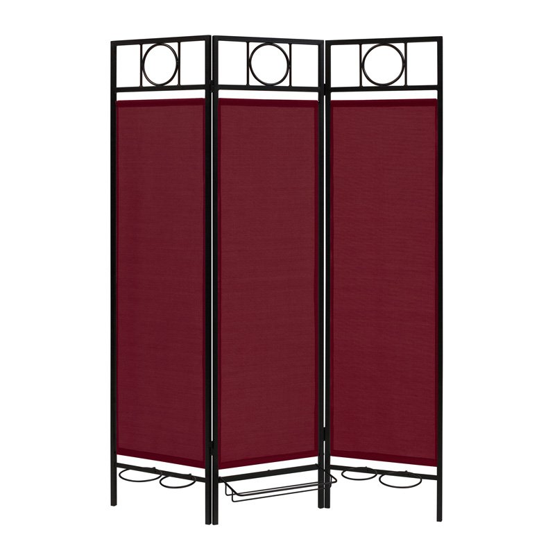Elegant 3-Panel Room Divider - Deep Red Fabric & Black Metal Frame
