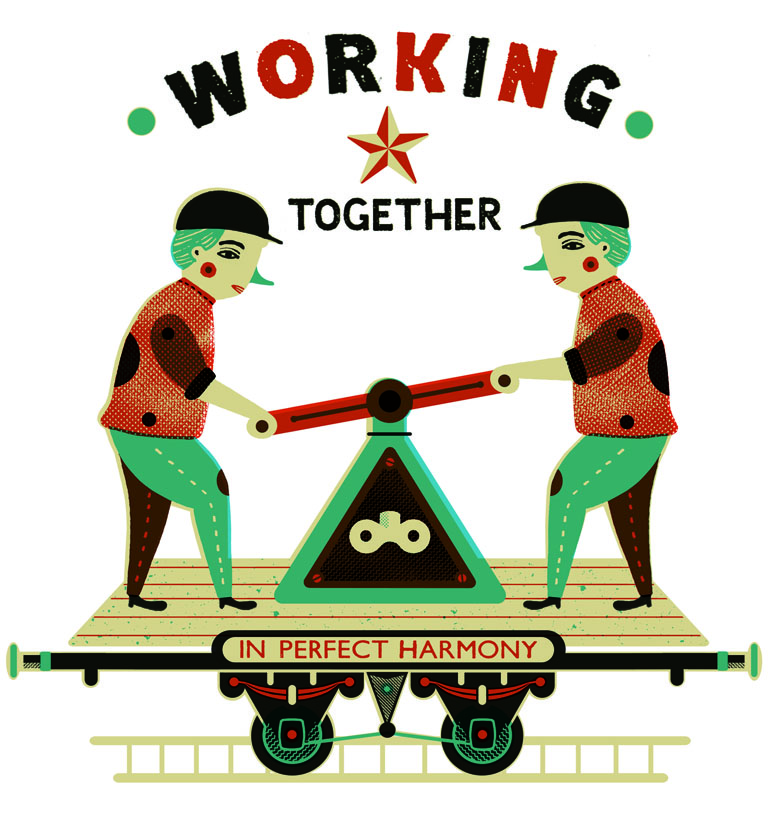 Work together. Working together sign.