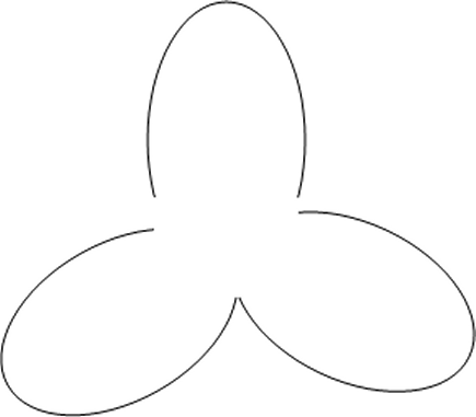 Simple black outline of a three-lobed clover-like shape on white background.