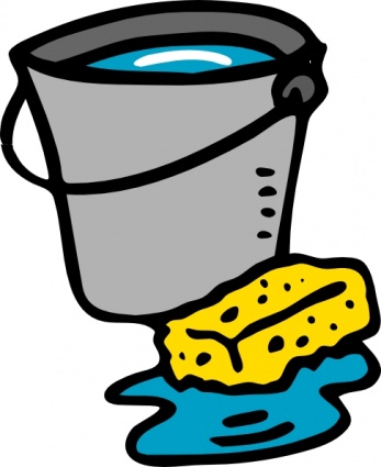 Cleaning Supplies Illustration - Bucket, Sponge & Water for Housekeeping Guides