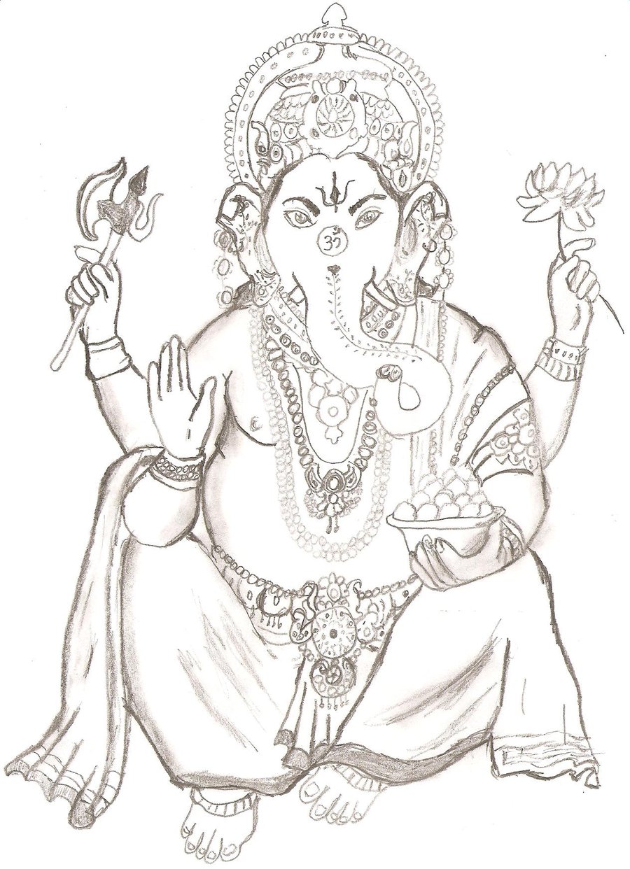 Best Wooden Ganesh Pencil Sketch Size 1020 X 700