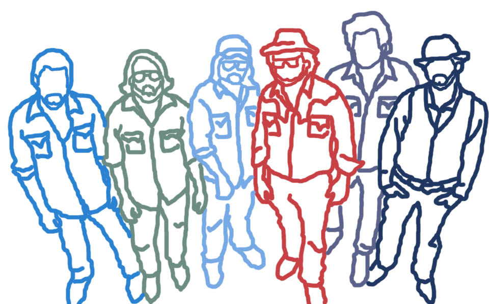 Team of Workers Illustration - Highlighted Leader in Red Outline