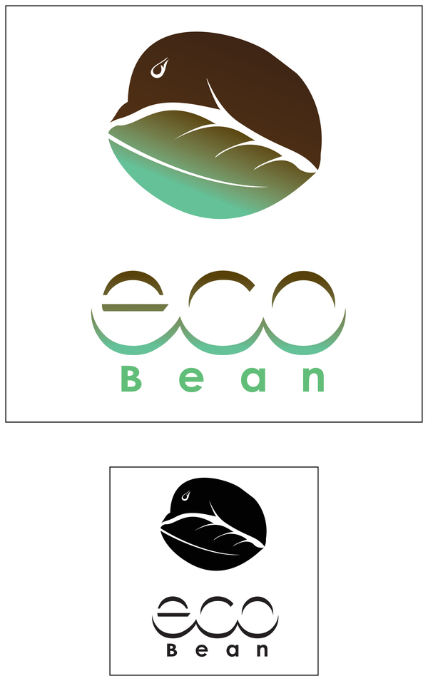 Eco Bean logo featuring a coffee bean shaped like a leaf with green-to-brown gradient and stylized text below