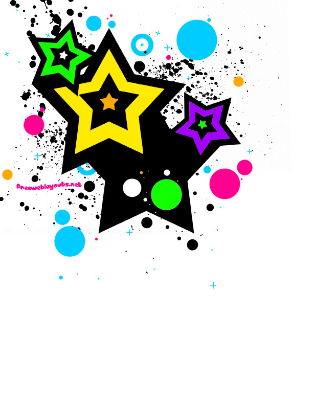 Vibrant colorful stars with black splatter background, featuring yellow, green, purple, and pink accents.
