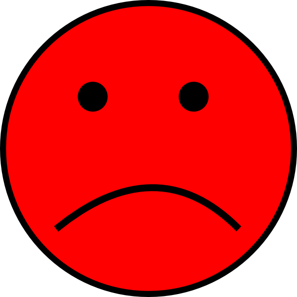 Red sad face emoji with downturned mouth and black eyes, expressing disappointment or unhappiness.
