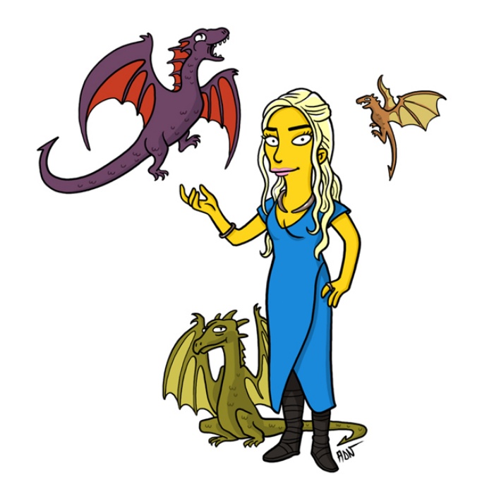 Daenerys Targaryen and Her Dragons - Simpsons Parody Art