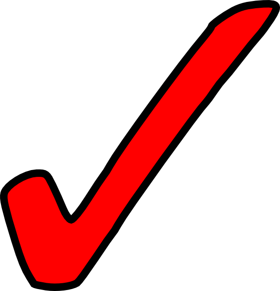 Bold red checkmark with black outline on white background, symbolizing approval or completion.