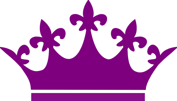 Purple royal crown silhouette with five fleur-de-lis motifs on white background.