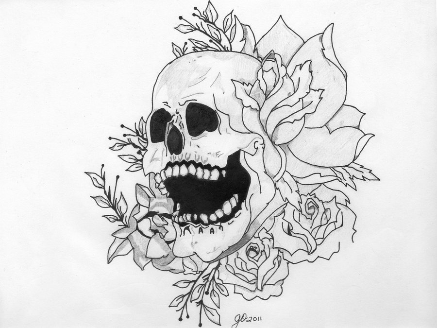 Skull with flowers, with roses. Drawing by hand. . Illustration Digital Art  by Dean Zangirolami - Fine Art America