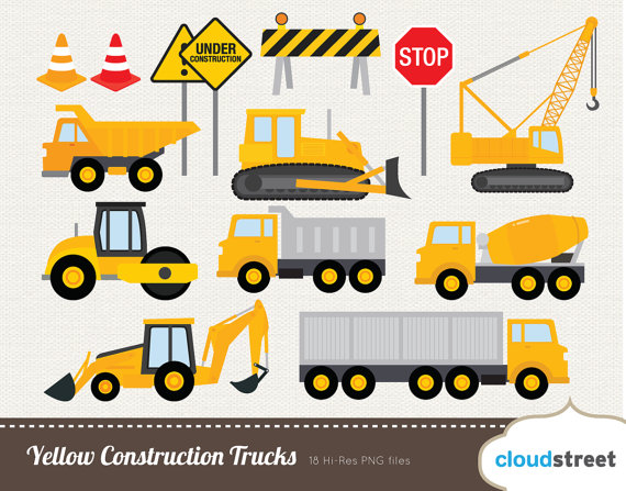 buy 2 get 1 free Yellow Construction Trucks clip by cloudstreetlab
