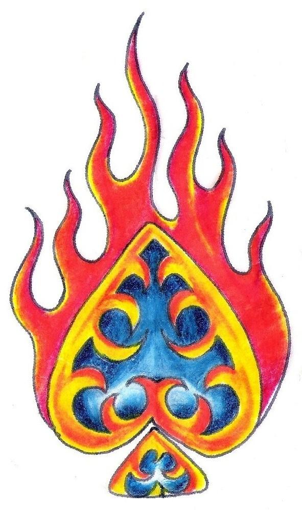 Flame Spade Tattoo Design - Bold & Fiery Playing Card Art