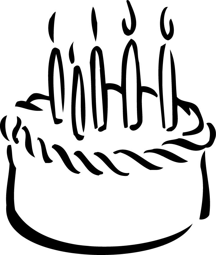 Black White Outline Clipart-birthday cake with candles black outline