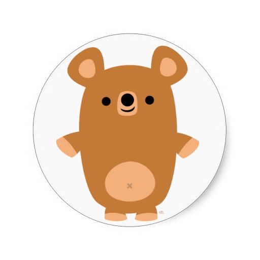 Cute cartoon brown bear with round body, smiling face, and small ears inside a white circular frame.