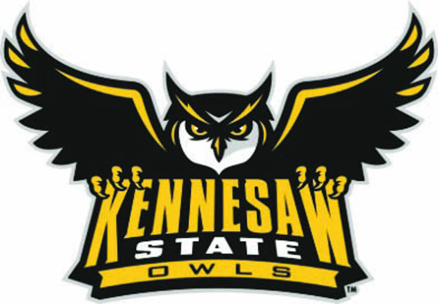 Kennesaw State Owls athletic logo featuring a fierce black and yellow owl with outstretched wings above bold team text.