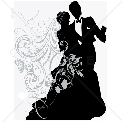 Silhouette Wedding Couple Counted Cross Stitch Pattern 