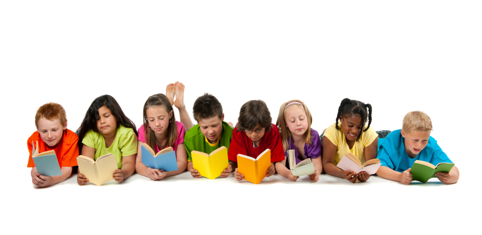 diverse children reading clip art