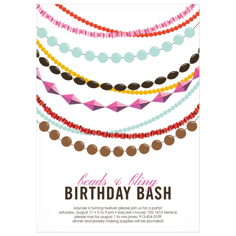 Colorful beaded and paper garlands for a festive birthday party invitation.