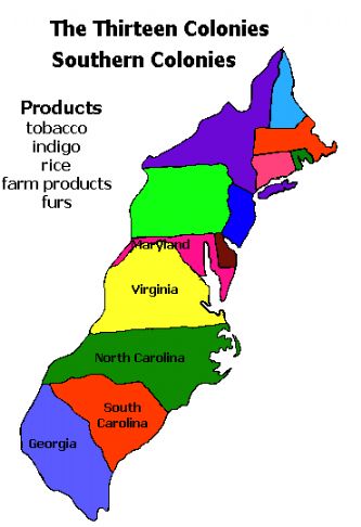 13 colonies map labeled