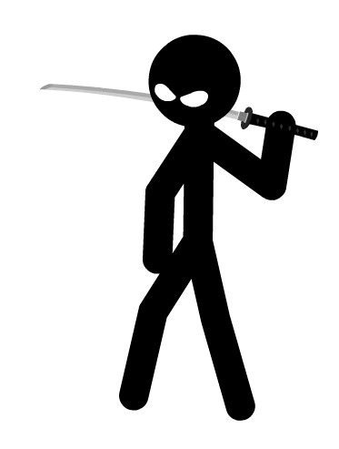 Black stick figure ninja holding a katana sword over shoulder, ready for action.