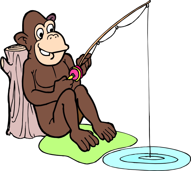 Monkey fishing. Обезьяна с удочкой. Monkey Fisherman.