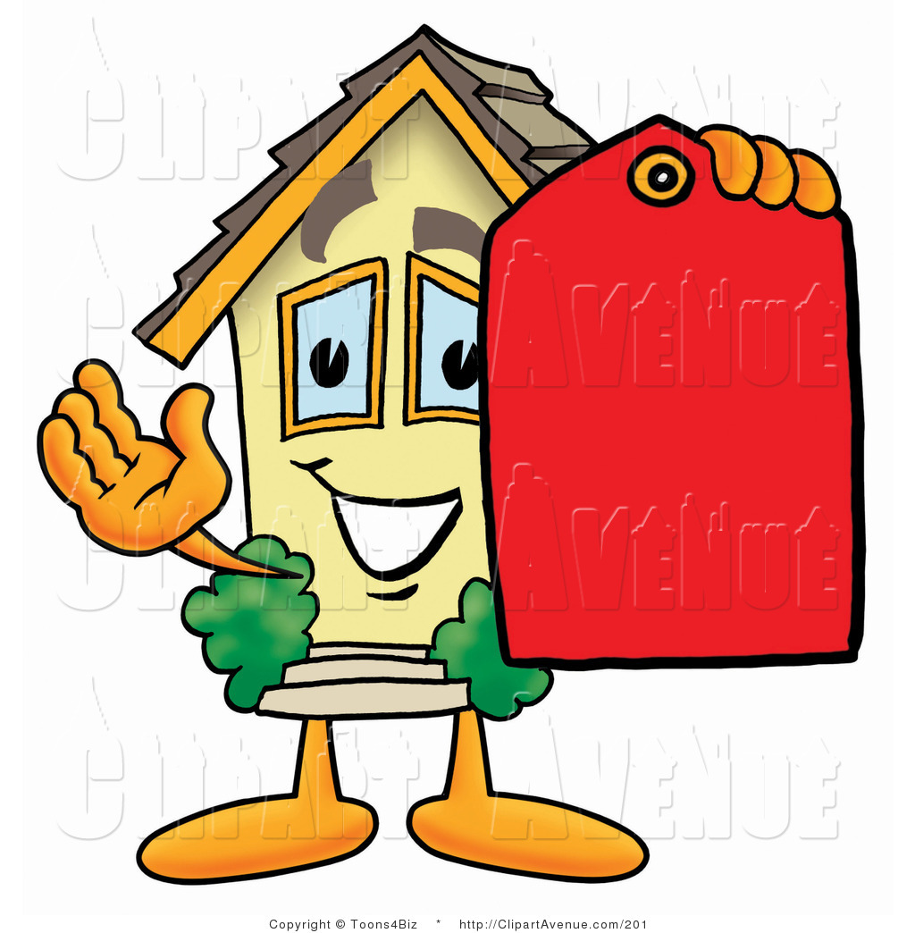 Avenue Clipart of a Home Mascot Cartoon Character Holding a Red 