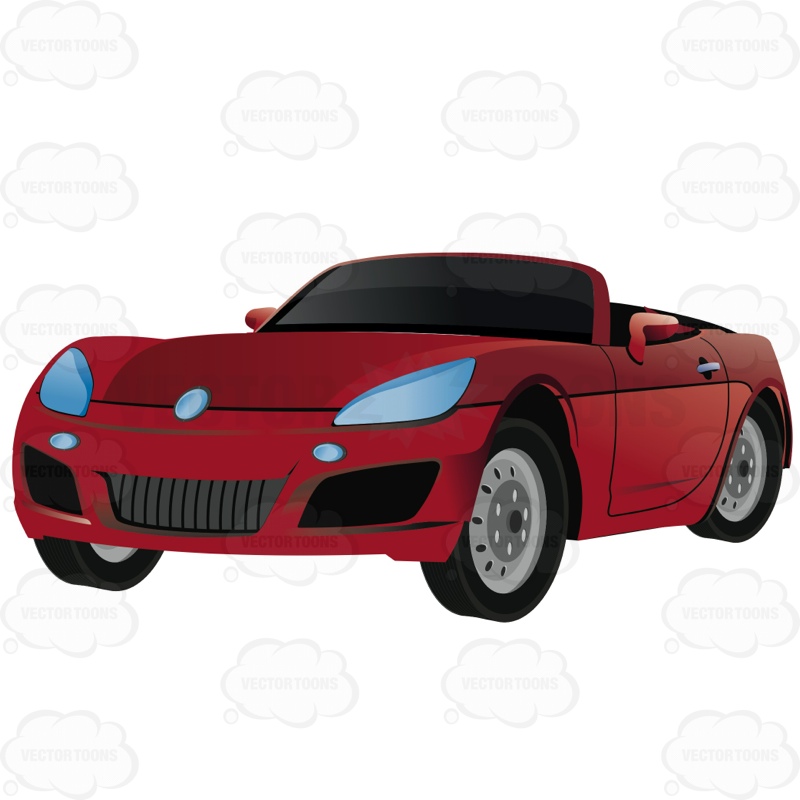Red Convertible Sports Car With The Rood Down | Stock Cartoon 