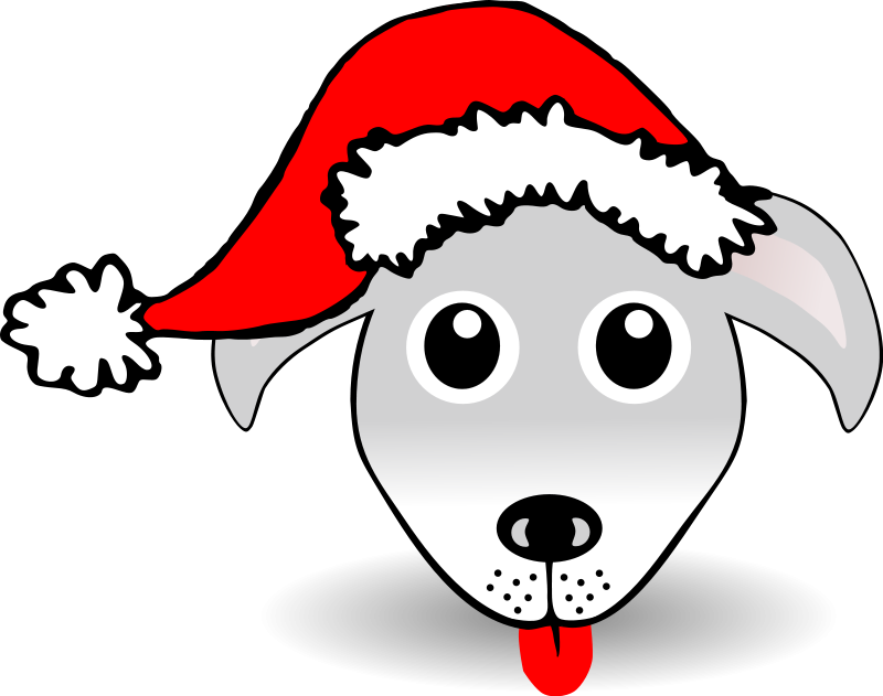 Funny Dog Face Grey Cartoon with Santa Claus hat Free Vector 