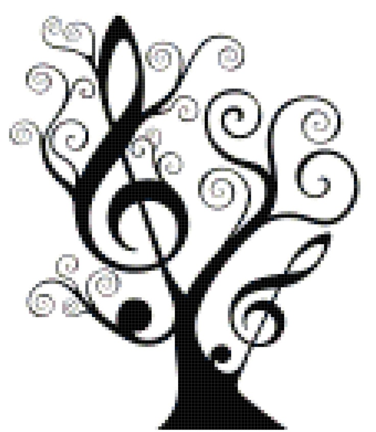 Music Counted Cross Stitch Pattern Design Black and White Treble Clef…