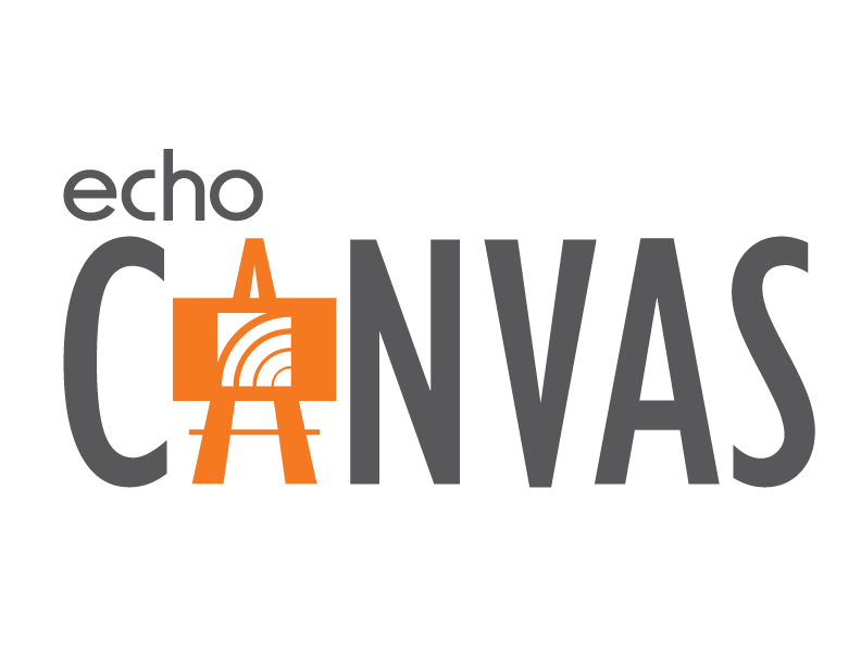 Echo Canvas logo featuring orange easel icon with signal waves inside, integrated into the letter "A" of "CANVAS".