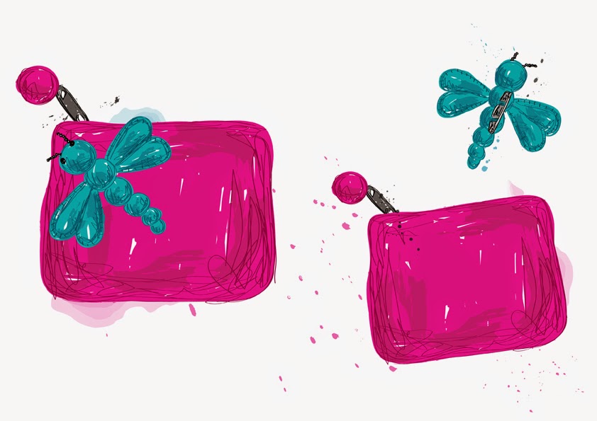 Stylish Pink Cosmetic Pouches with Teal Dragonfly Charms | Beauty Accessory Collection