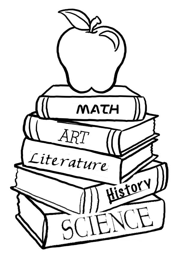 A Pile of School Books for the First Day of School Coloring Page 