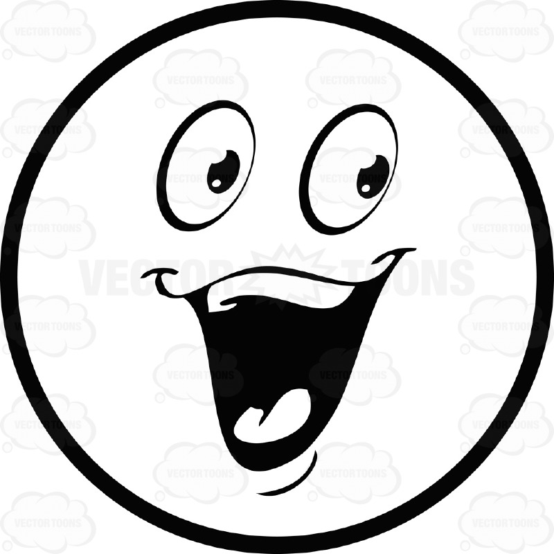 excited smiley face clip art black and white