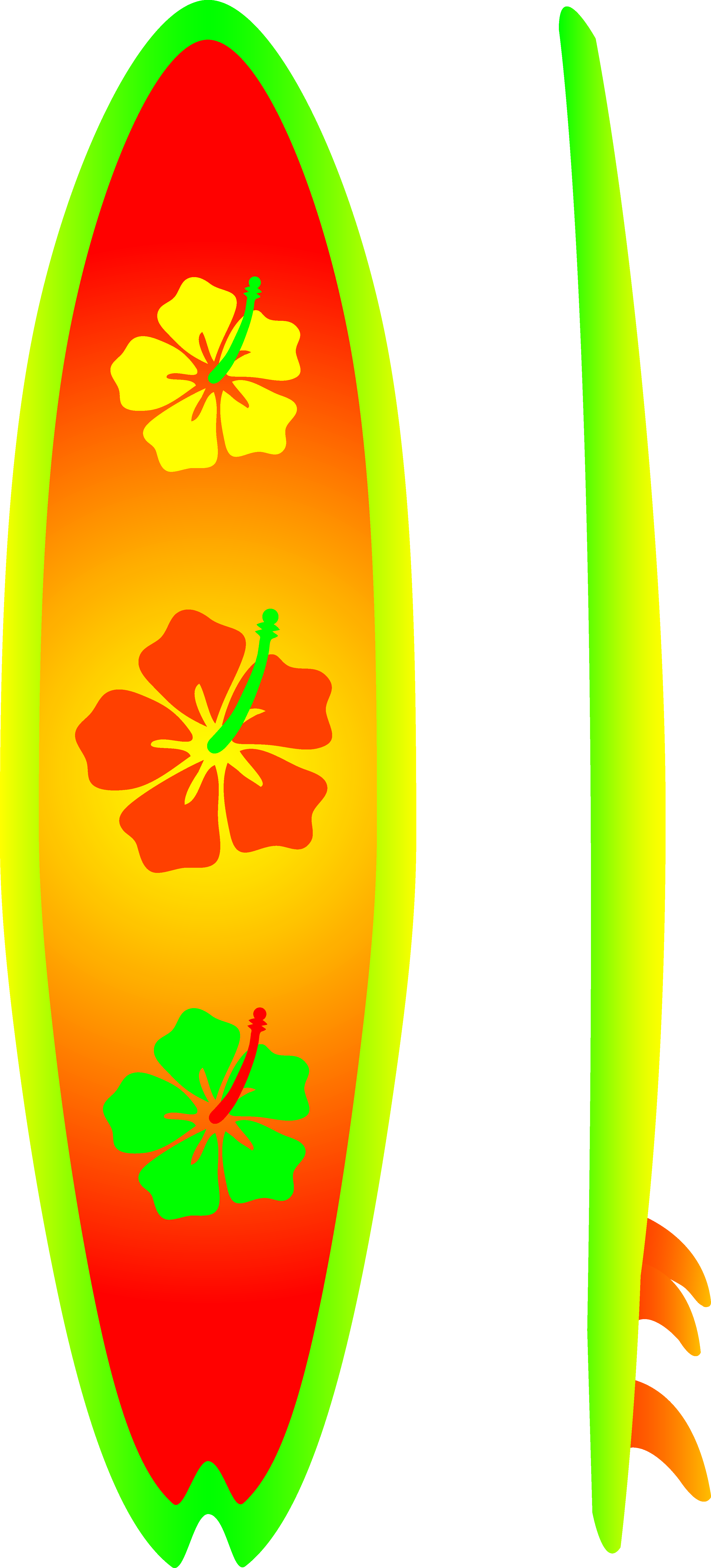 Neon Surfboard With Hibiscus Design - Free Clip Art