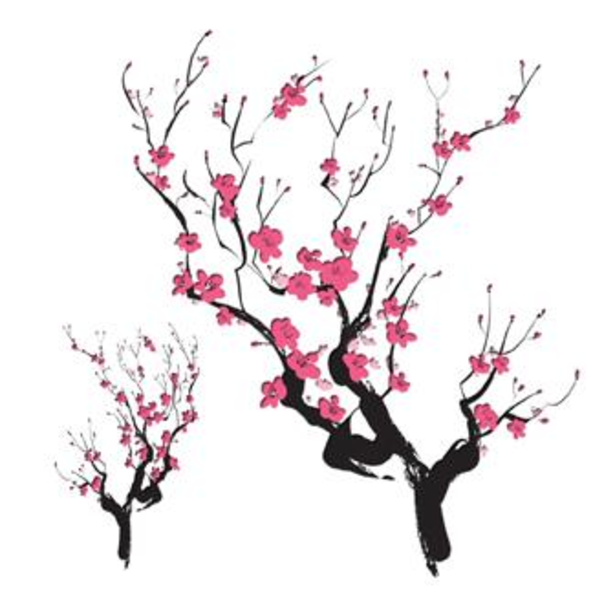 Asian Cherry Blossoms Temporary Tattoo image - vector clip art 
