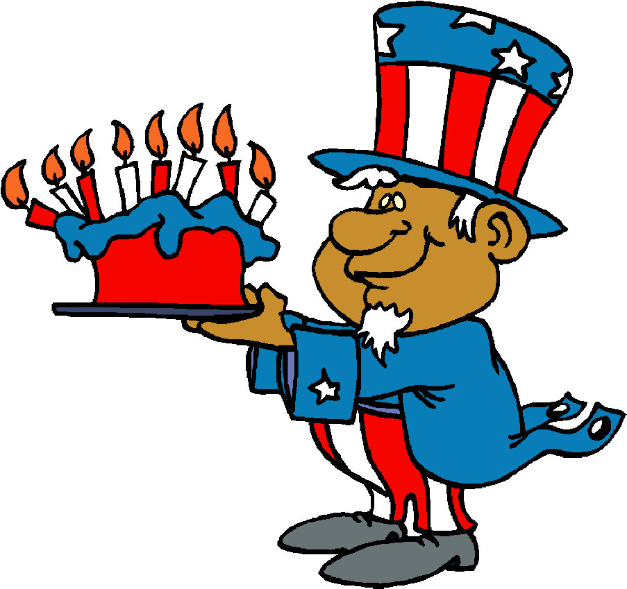Uncle Sam Celebrates with Birthday Cake - Patriotic Illustration