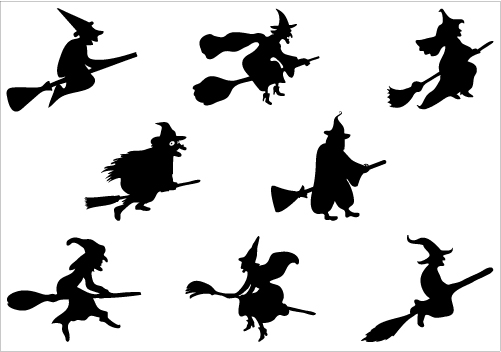Halloween witch flying on a broomstick Vector GraphicsSilhouette 
