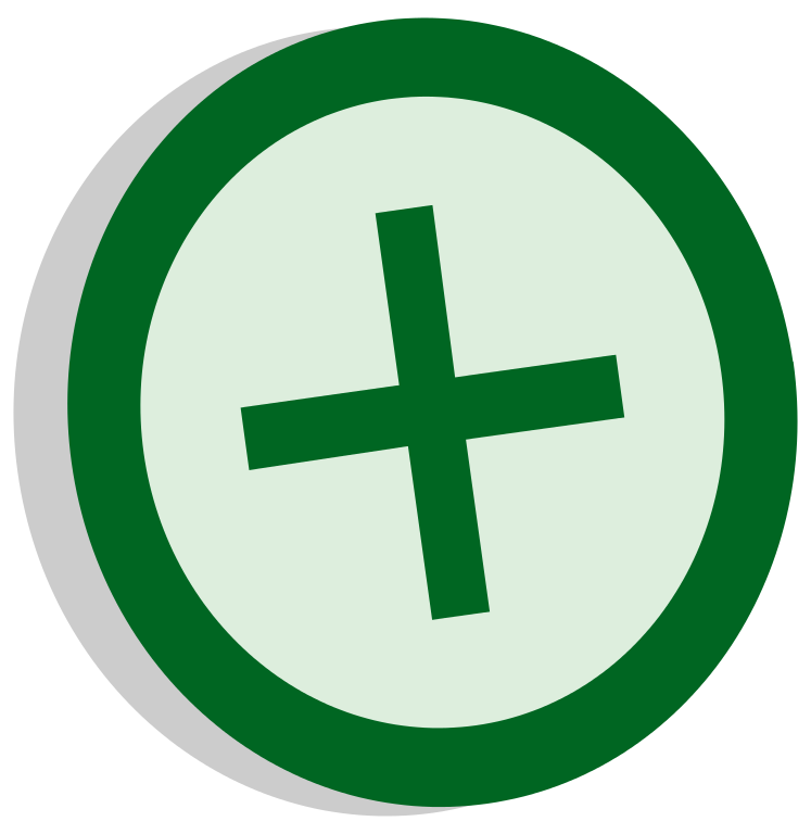 Green circular icon with a plus sign, symbolizing addition, health, or positive action.