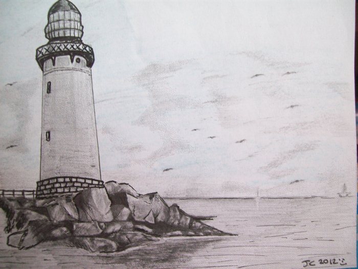 landscape - Lighthouse on the bay by James Campbell
