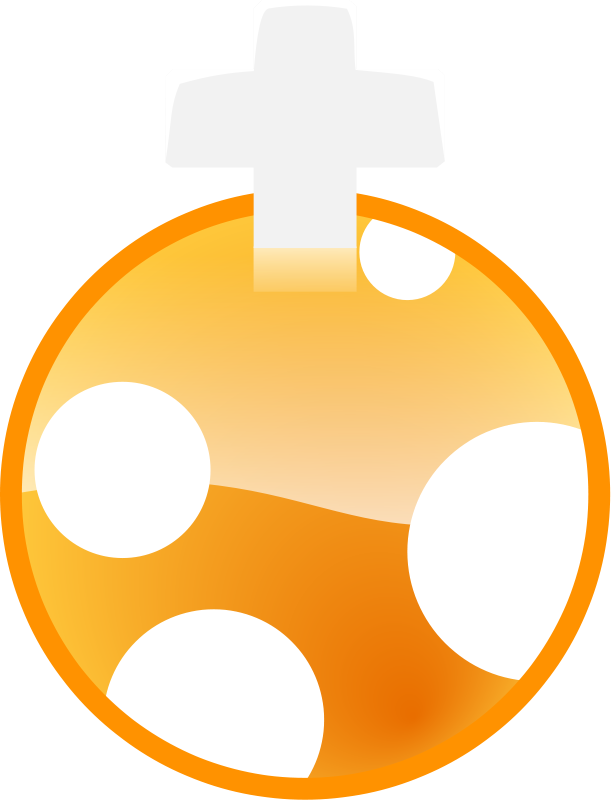 Orange potion bottle with white cross and bubbles, stylized game health item icon